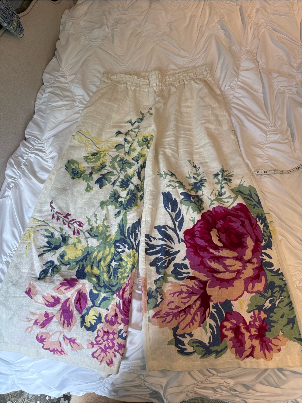 Anthropologie The Somerset Floral Wide-Leg Pull-On Linen Blend Pants LARGE - Picture 10 of 16